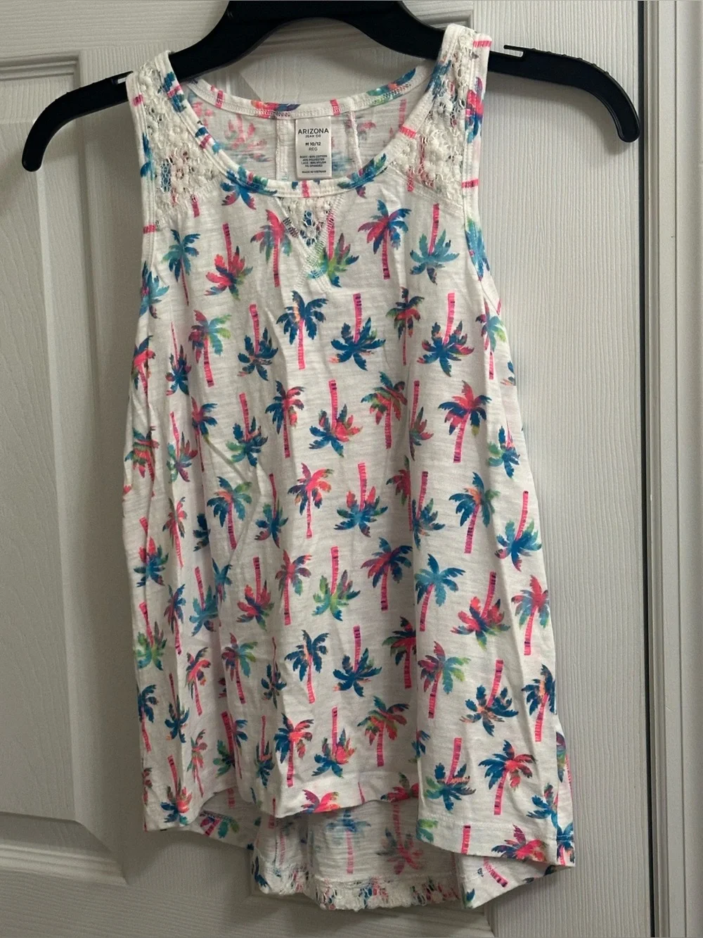 Arizona Jean Co Girls Sleeveless Shirt Tank Top Size M 10/12 Palm Trees Lace